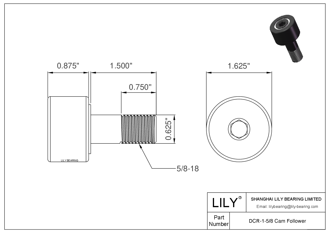 DCR-1-5/8 螺柱式英制凸轮从动件 CAD图形