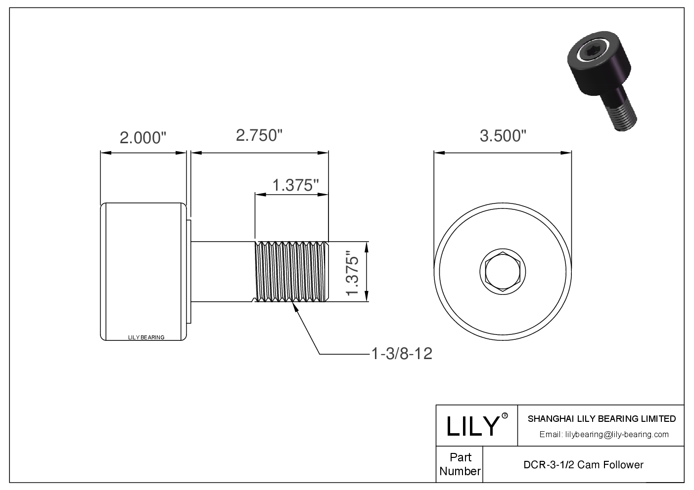DCR-3-1/2 螺柱式英制凸轮从动件 CAD图形