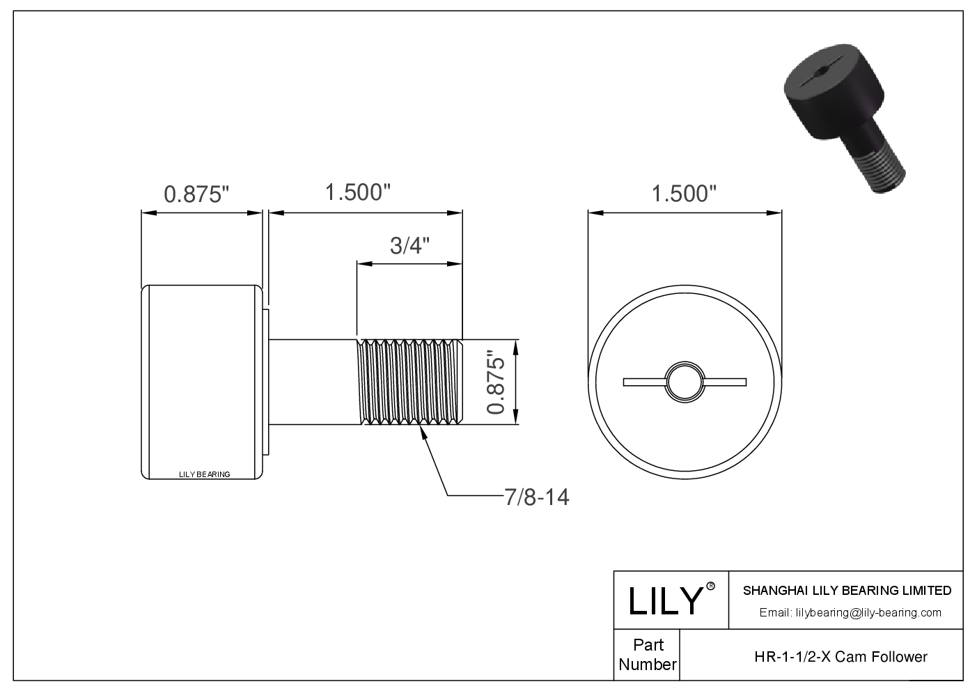 HR-1-1/2-X 螺柱式英制凸轮从动件 CAD图形