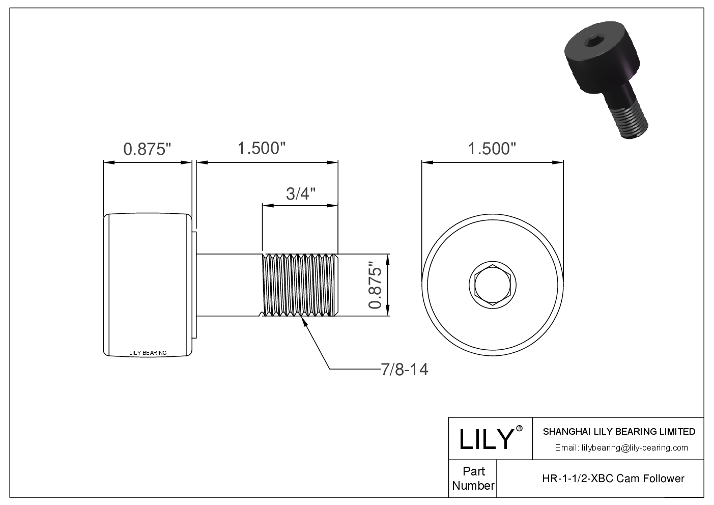 HR-1-1/2-XBC 螺柱式英制凸轮从动件 CAD图形