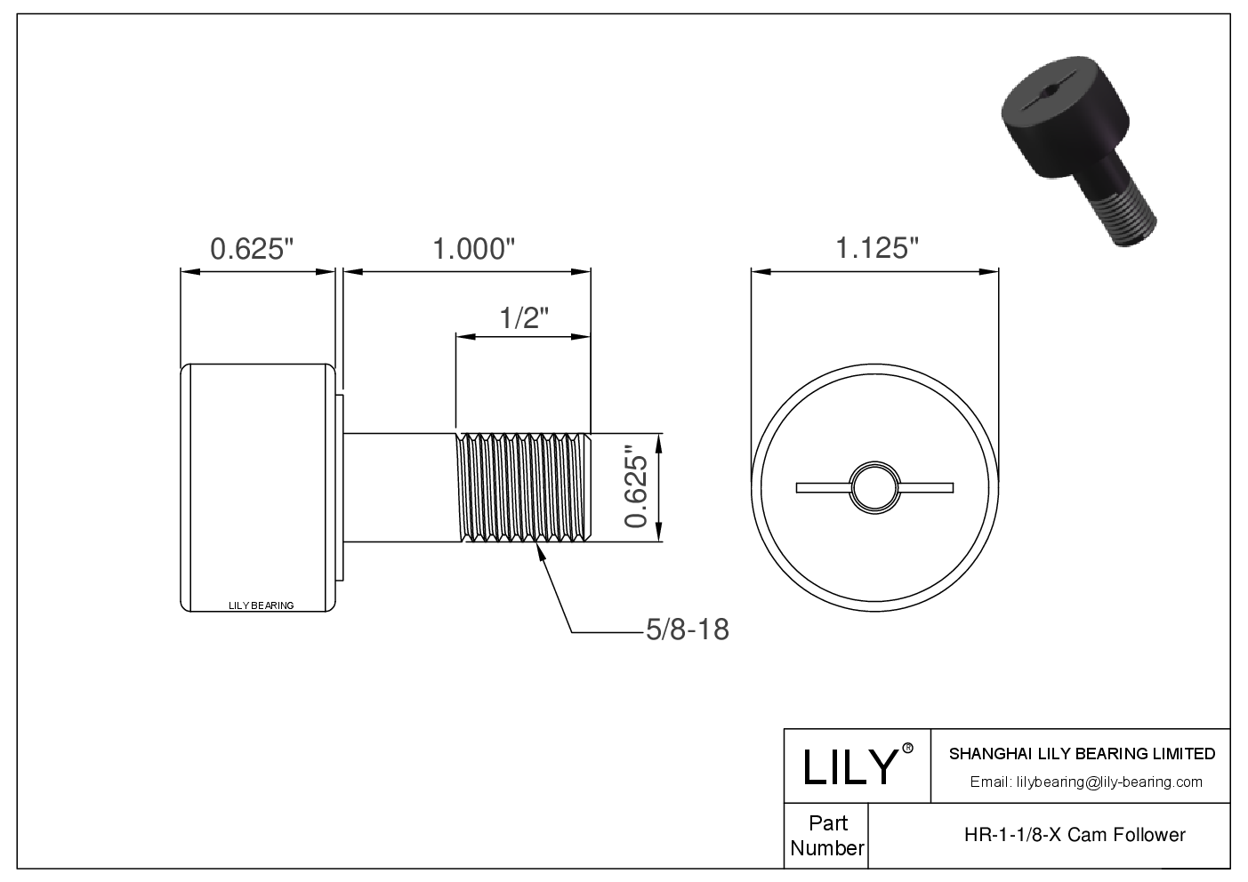 HR-1-1/8-X 螺柱式英制凸轮从动件 CAD图形