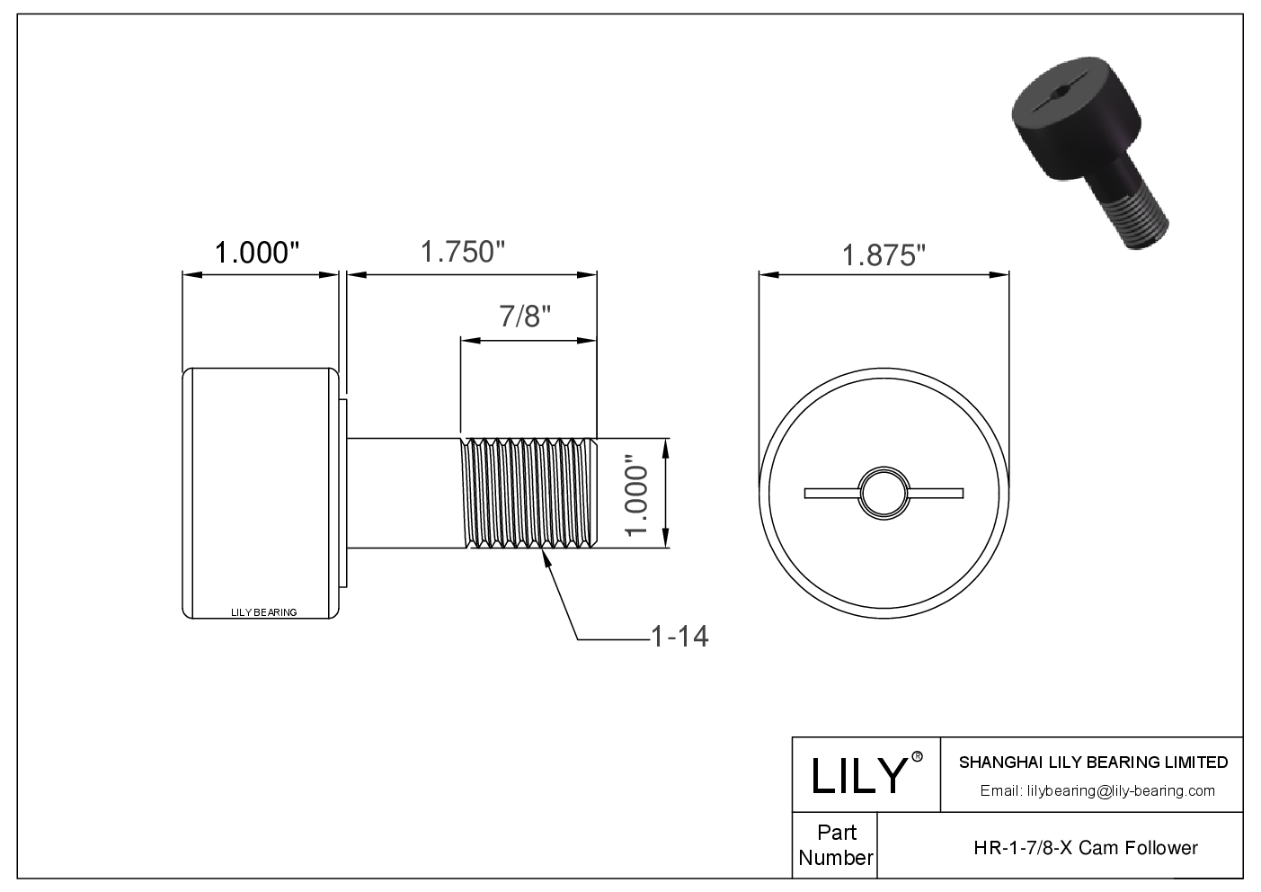HR-1-7/8-X 螺柱式英制凸轮从动件 CAD图形