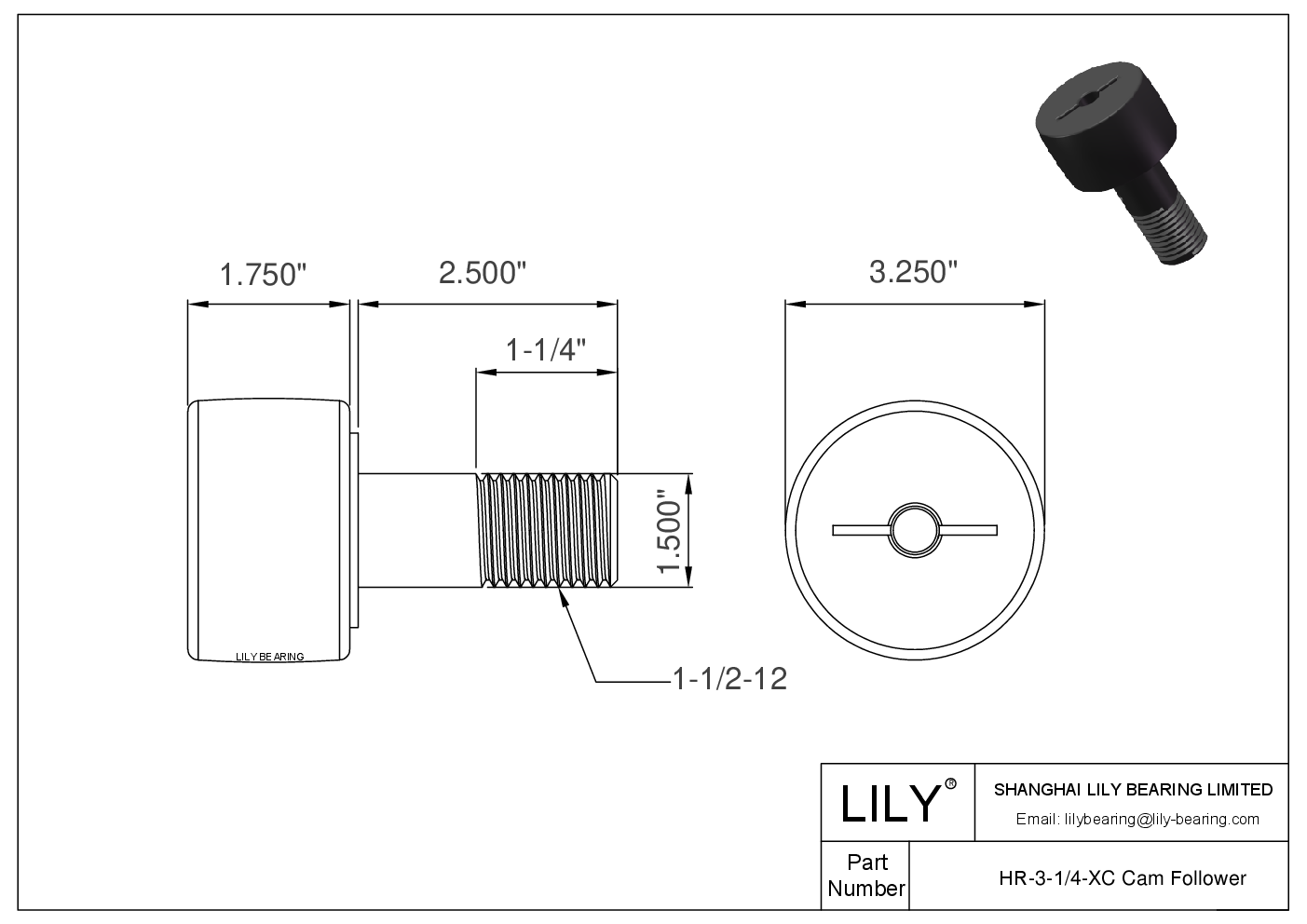 HR-3-1/4-XC 螺柱式英制凸轮从动件 CAD图形