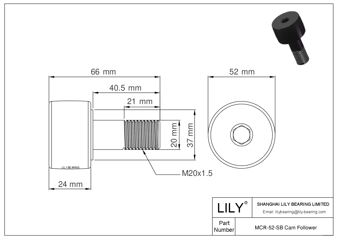 MCR-52-SB Stud Style Metric Cam Followers CAD图形