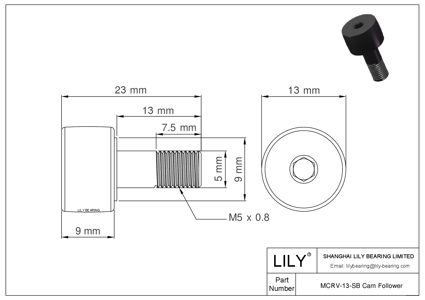MCRV-13-SB Stud Style Metric Cam Followers CAD图形