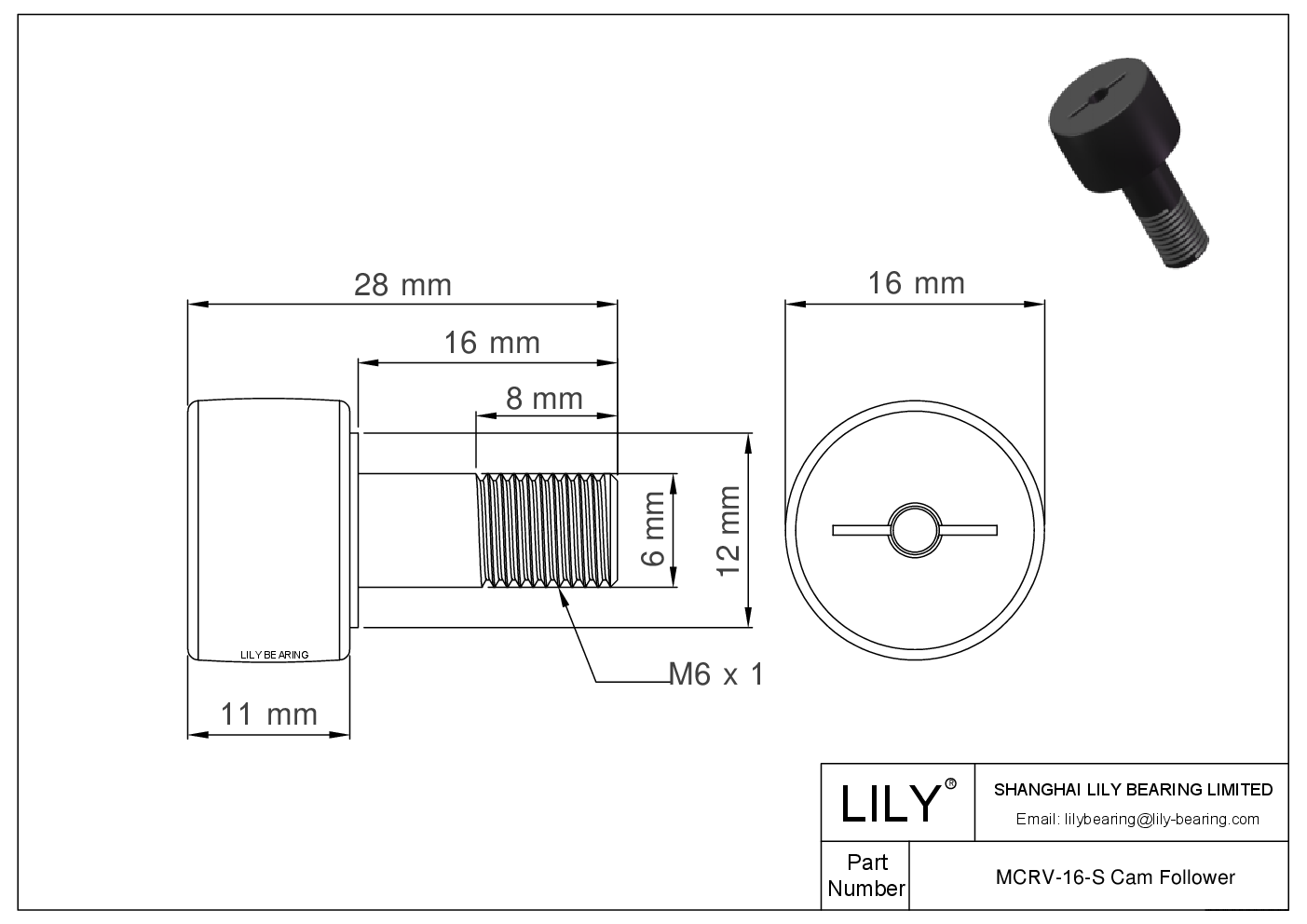MCRV-16-S Stud Style Metric Cam Followers CAD图形