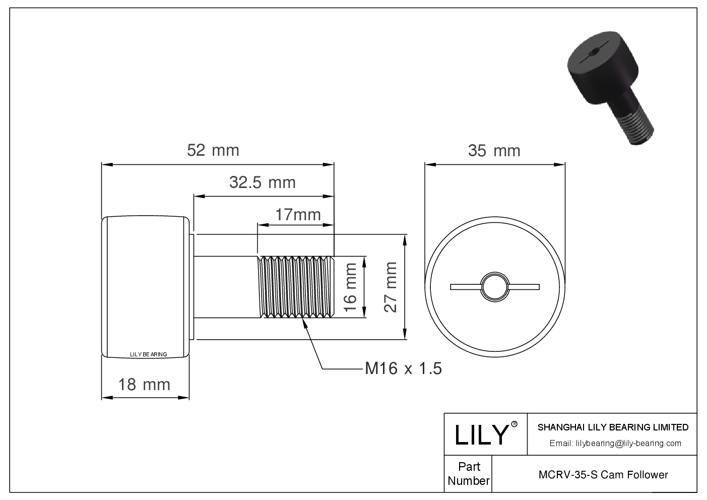 MCRV-35-S Stud Style Metric Cam Followers CAD图形
