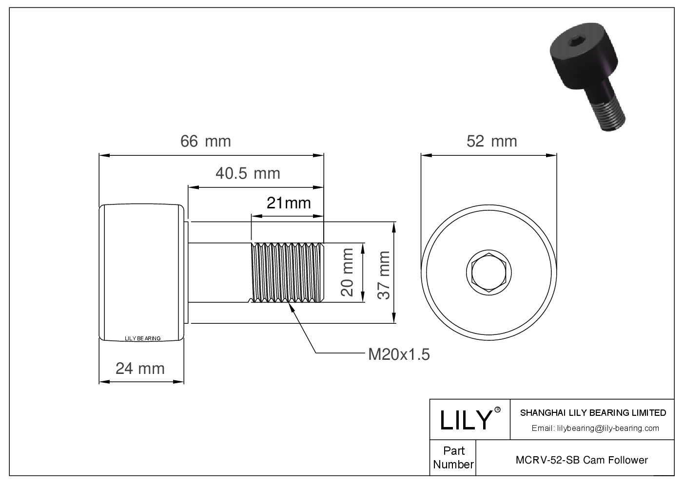 MCRV-52-SB Stud Style Metric Cam Followers CAD图形