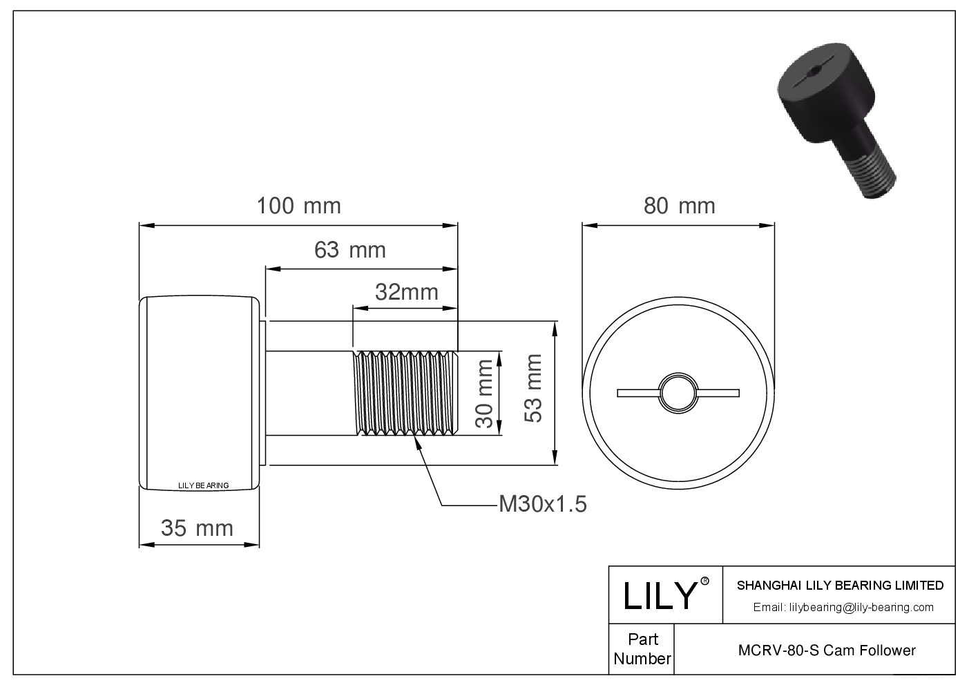 MCRV-80-S Stud Style Metric Cam Followers CAD图形