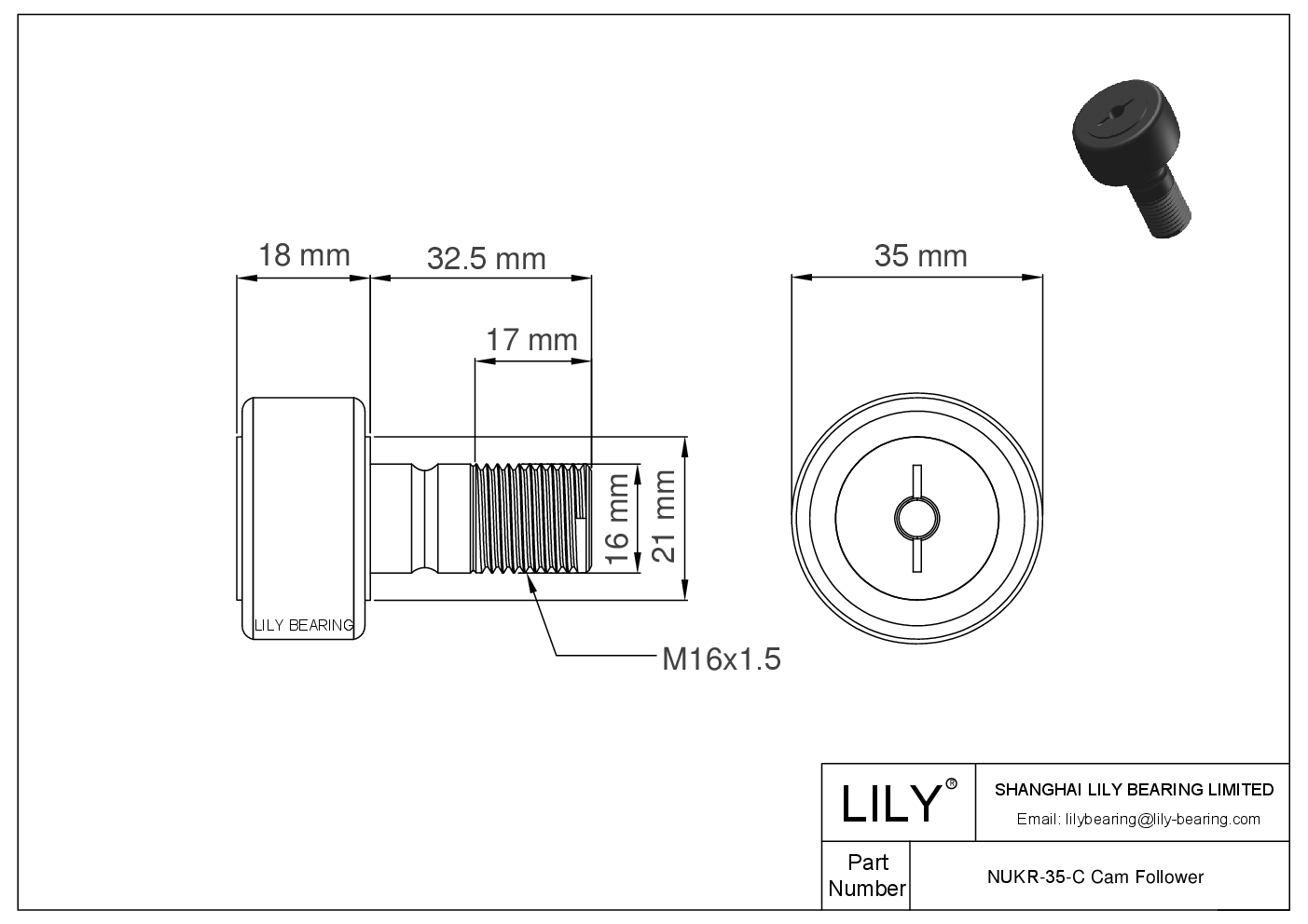 NUKR-35-C Stud Style Metric Cam Followers CAD图形