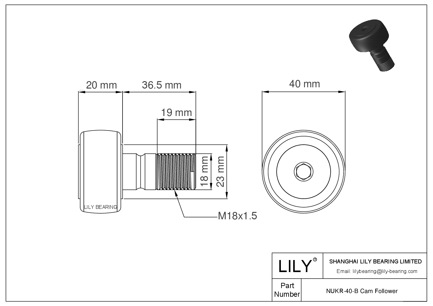 NUKR-40-B Stud Style Metric Cam Followers CAD图形
