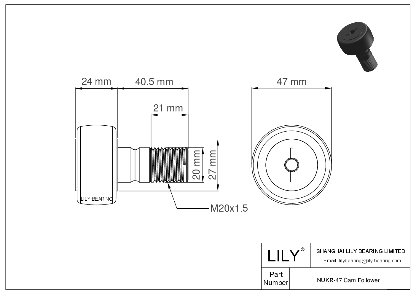 NUKR-47 Stud Style Metric Cam Followers CAD图形