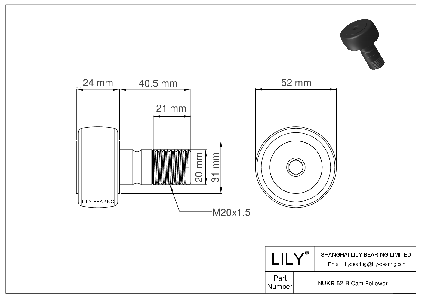 NUKR-52-B Stud Style Metric Cam Followers CAD图形