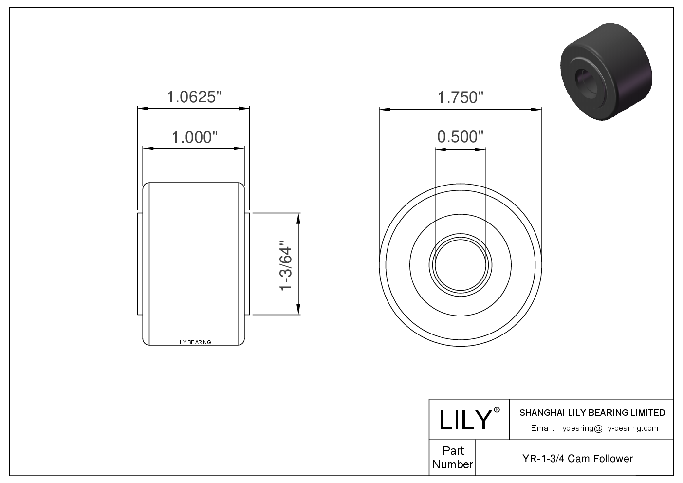 YR-1-3/4 轭式英制凸轮从动件 CAD图形