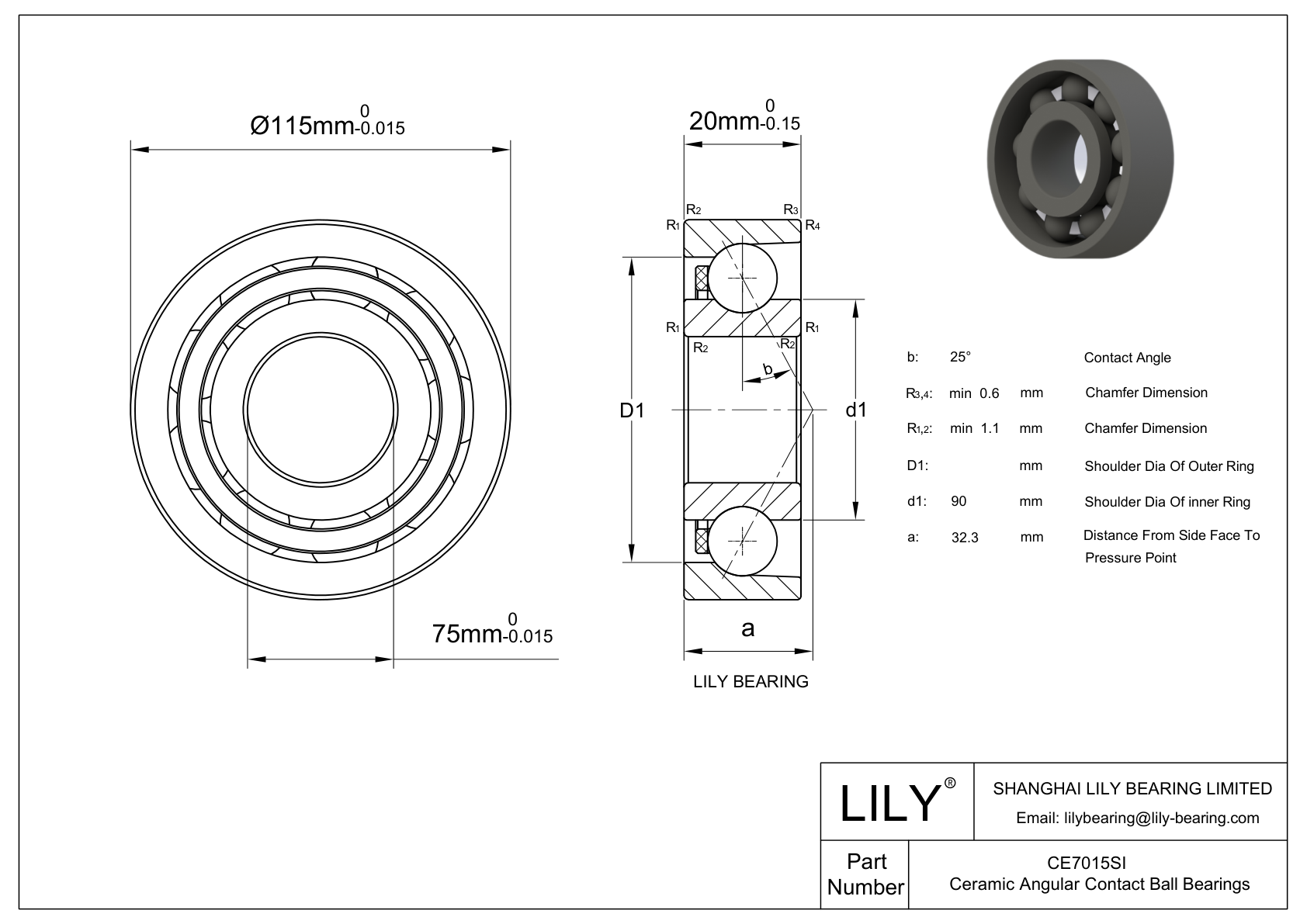 CE7015SI 氮化硅陶瓷单列角接触 CAD图形
