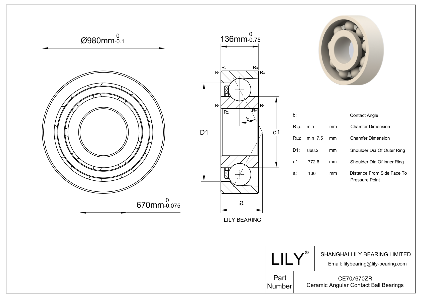 CE70/670ZR 氧化锆陶瓷单列角接触 CAD图形