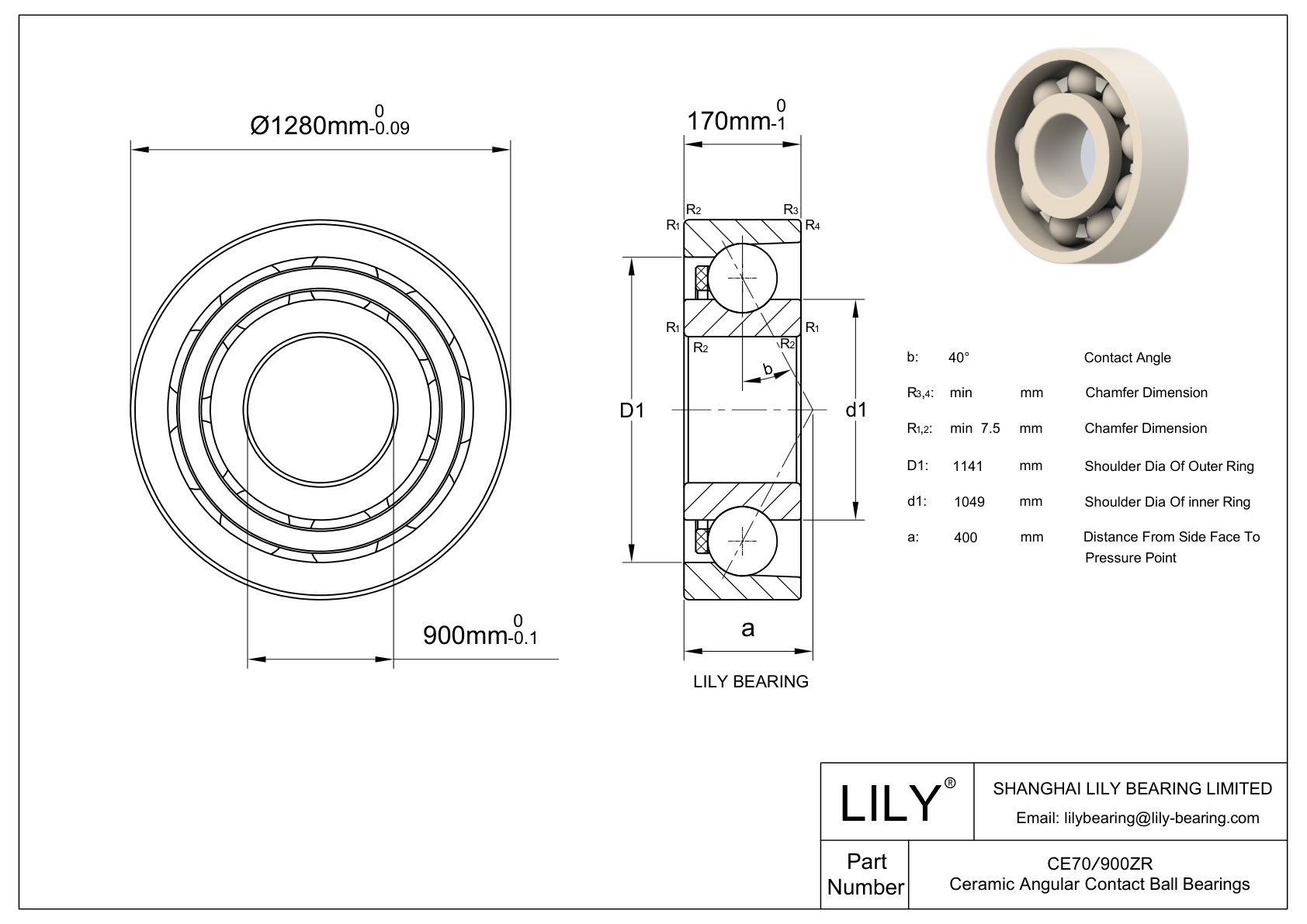 CE70/900ZR 氧化锆陶瓷单列角接触 CAD图形