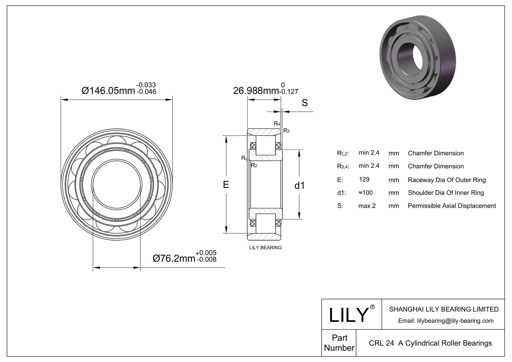 CRL 24 A 带内环的单列圆柱滚子轴承 CAD图形