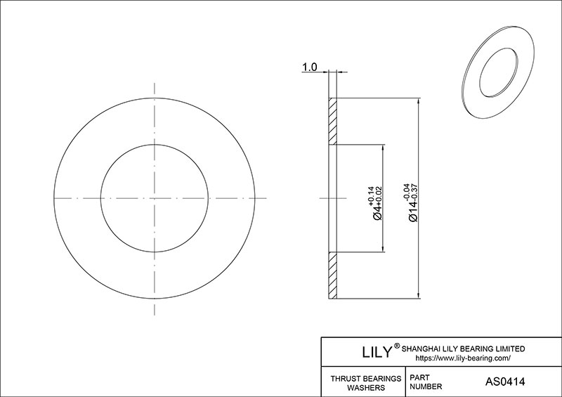AS0414 推力滚针轴承(垫圈) CAD图形