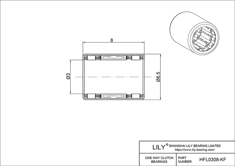 HFL0308-KF 单向滚针轴承离合器 CAD图形