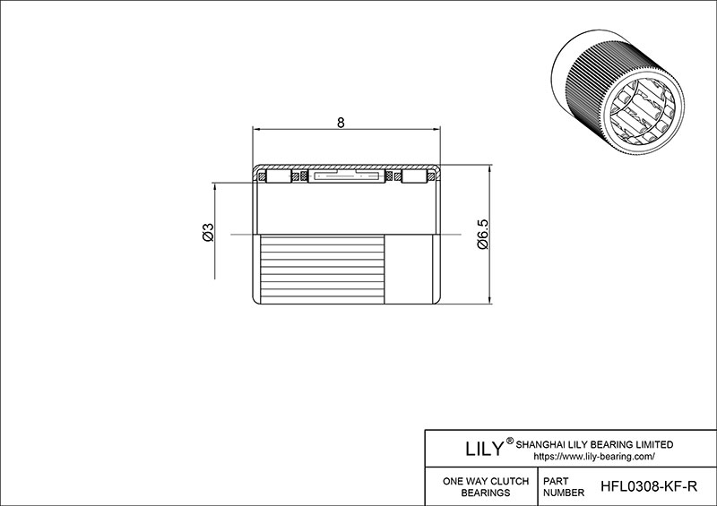 HFL0308-KF-R 单向滚针轴承离合器 CAD图形