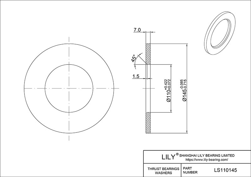 LS110145 推力滚针轴承(垫圈) CAD图形