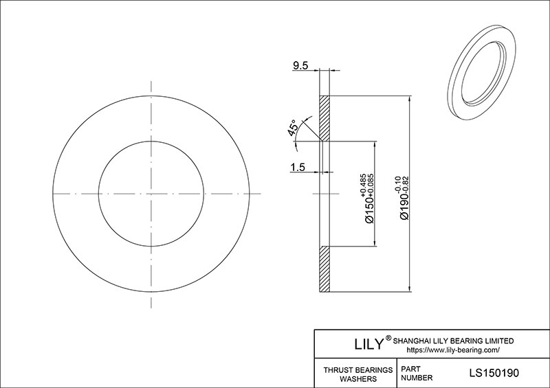 LS150190 推力滚针轴承(垫圈) CAD图形