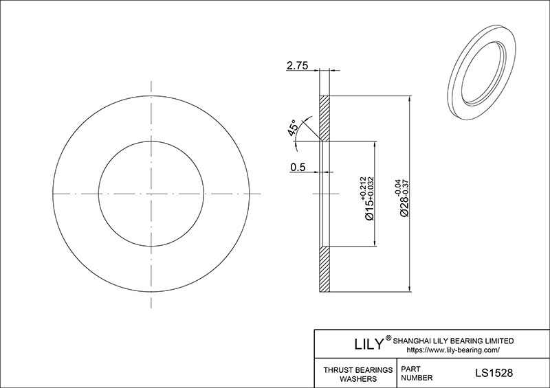 LS1528 推力滚针轴承(垫圈) CAD图形