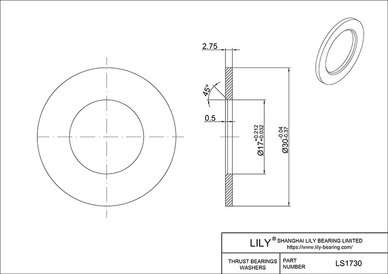 LS1730 推力滚针轴承(垫圈) CAD图形
