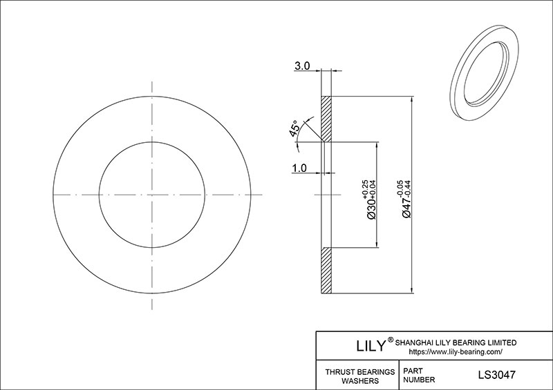 LS3047 推力滚针轴承(垫圈) CAD图形