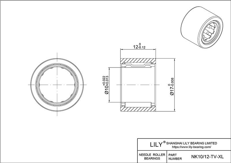 NK10/12-TV-XL 重型滚针轴承(机械加工) CAD图形