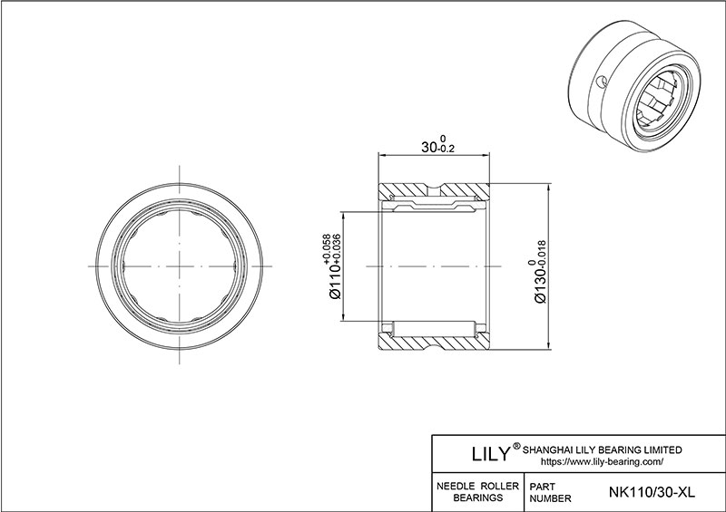 NK110/30-XL 重型滚针轴承(机械加工) CAD图形