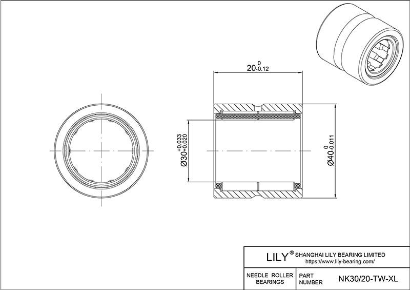 NK30/20-TW-XL 重型滚针轴承(机械加工) CAD图形