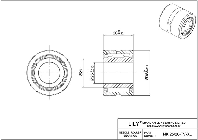 NKI25/20-TV-XL 重型滚针轴承(机械加工) CAD图形