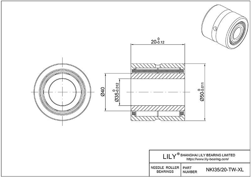 NKI35/20-TW-XL 重型滚针轴承(机械加工) CAD图形