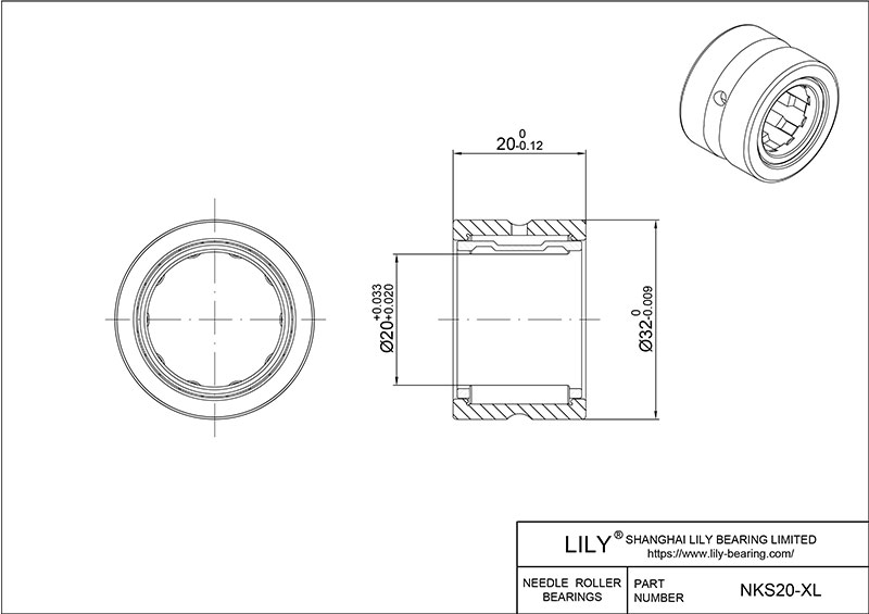 NKS20-XL 重型滚针轴承(机械加工) CAD图形