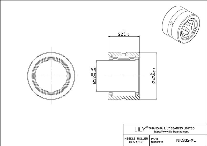 NKS32-XL 重型滚针轴承(机械加工) CAD图形