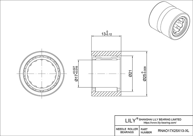 RNAO17X25X13-XL 重型滚针轴承(机械加工) CAD图形