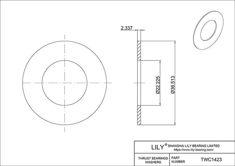 TWC1423 推力滚针轴承(垫圈) CAD图形