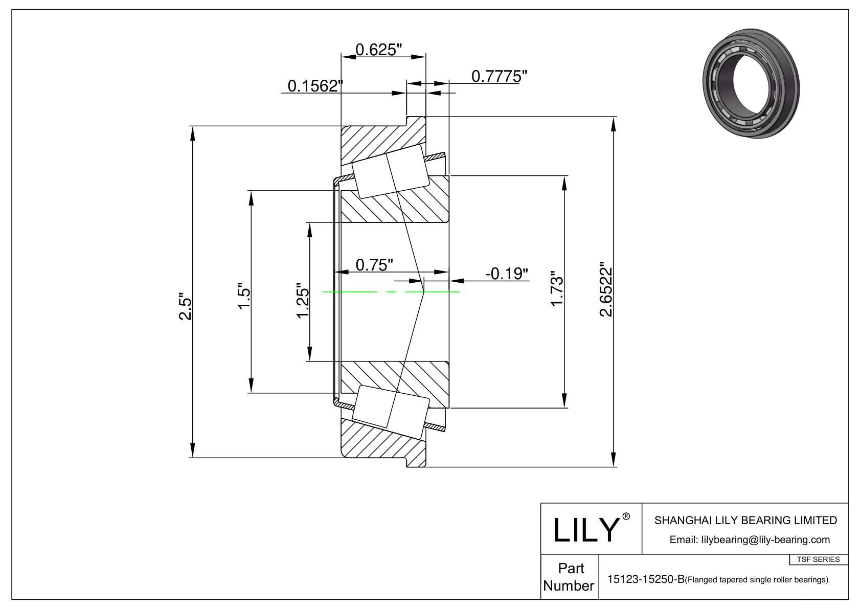 15123-15250-B TSF系列(带法兰的圆锥单滚子轴承)(英制) CAD图形