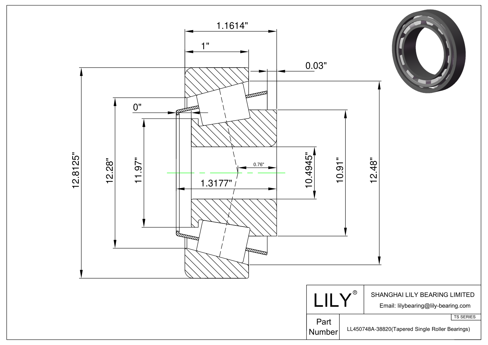 LL450748A-38820 TS系列(圆锥单滚子轴承)(英制) CAD图形
