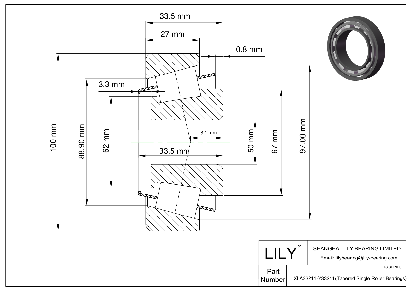 XLA33211-Y33211 TS系列(圆锥单滚子轴承)(公制) CAD图形